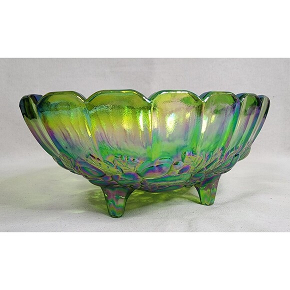 Indiana Glass Green Carnival Glass Serving Bowl – Iridescent – 1960s–1970s – 12¼ - Picture 4 of 10